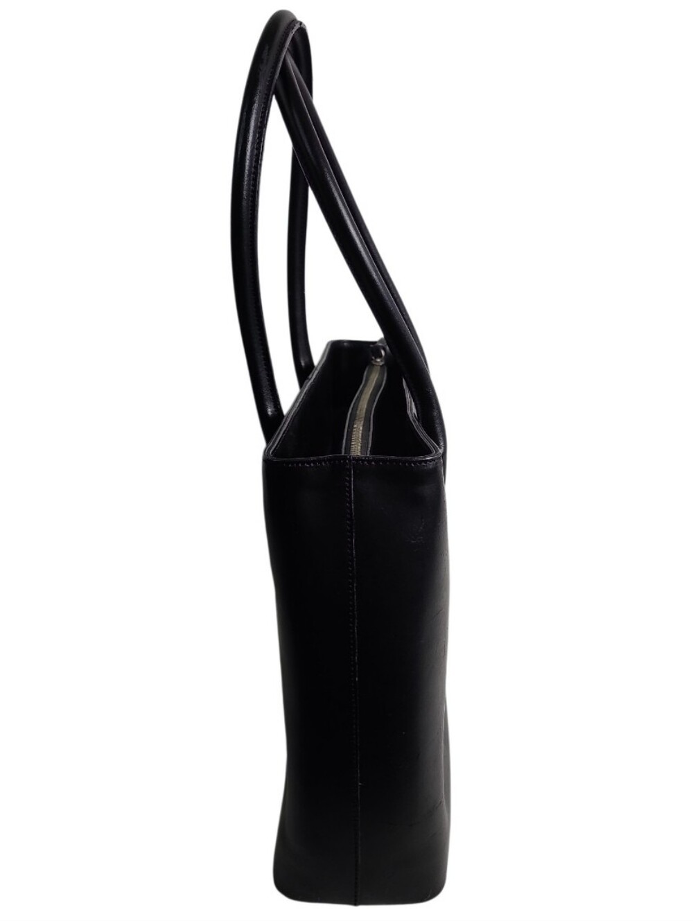 J.Crew Classic Black Leather Tote Bag Purse 3 Compartment Shoulder Strap Carry - Picture 7 of 16